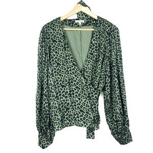 Good American Womens Wrap Top 5 2XL Plus Size Green Black Animal Leopard Print